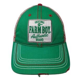 Farm Boy Baseball Cap Green White One Size Mesh Slideback Distressed Logo Hat